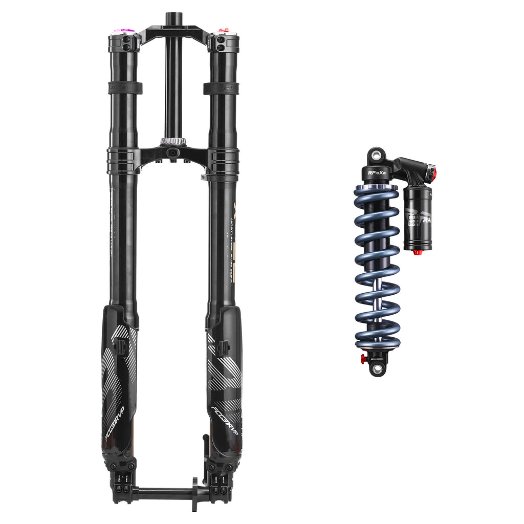 RFLOXA Hawk31 Max USD šakė juoda/auksinė su MAX CNC trigubu spaustuku ir RAB53RV amortizatoriumi