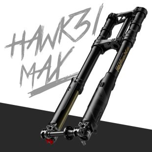RFLOXA Hawk31 Max juoda USD priekinė amortizacinė šakė su šakės tilteliais, šoninis vaizdas