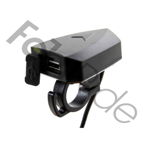 12V-80V USB phone charger with 5V 2A output mounted on a handlebar