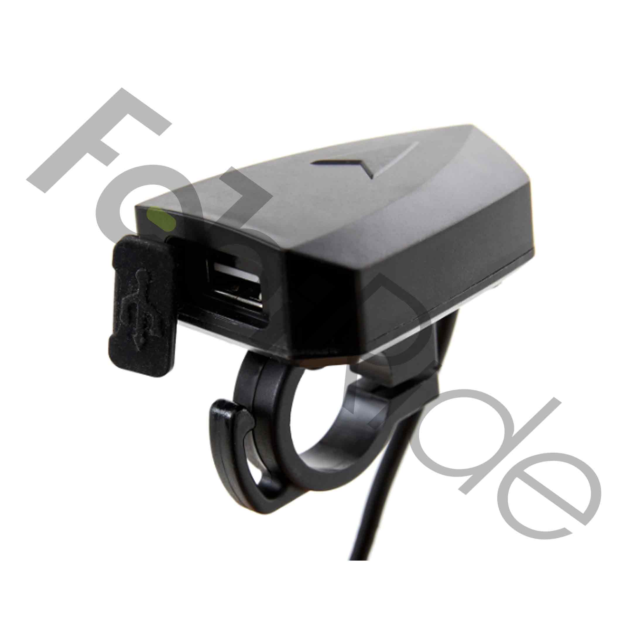 12V-80V USB phone charger with 5V 2A output mounted on a handlebar