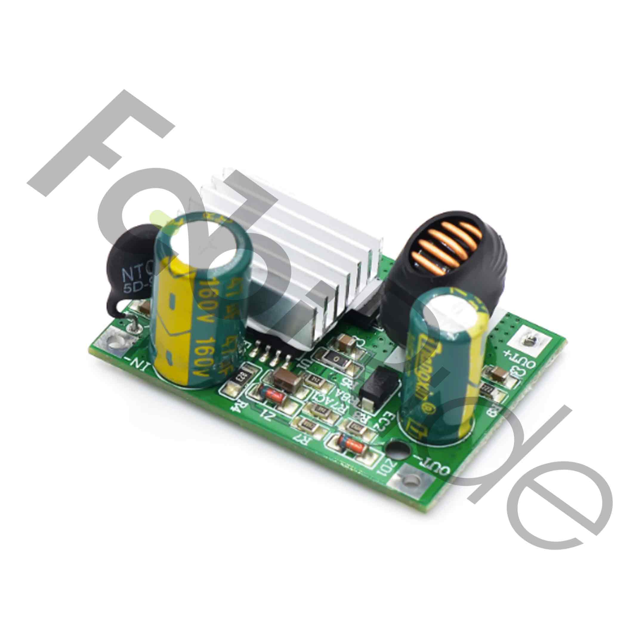 Compact 12V 3A buck converter with +Vin, GND and +12V terminals
