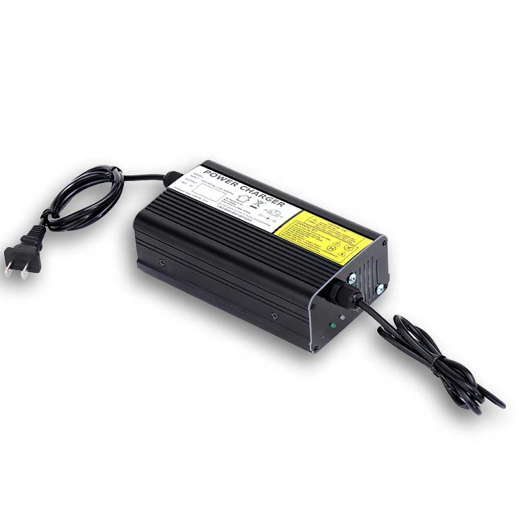 48V 5A charger connected to an electric scooter battery charging socket