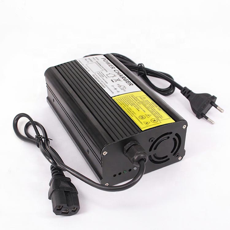 48V 5A charger housing with LED indicator showing charging status