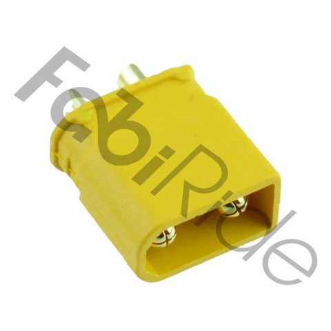 XT30 male connector with gold-plated copper alloy pins and yellow PA nylon housing